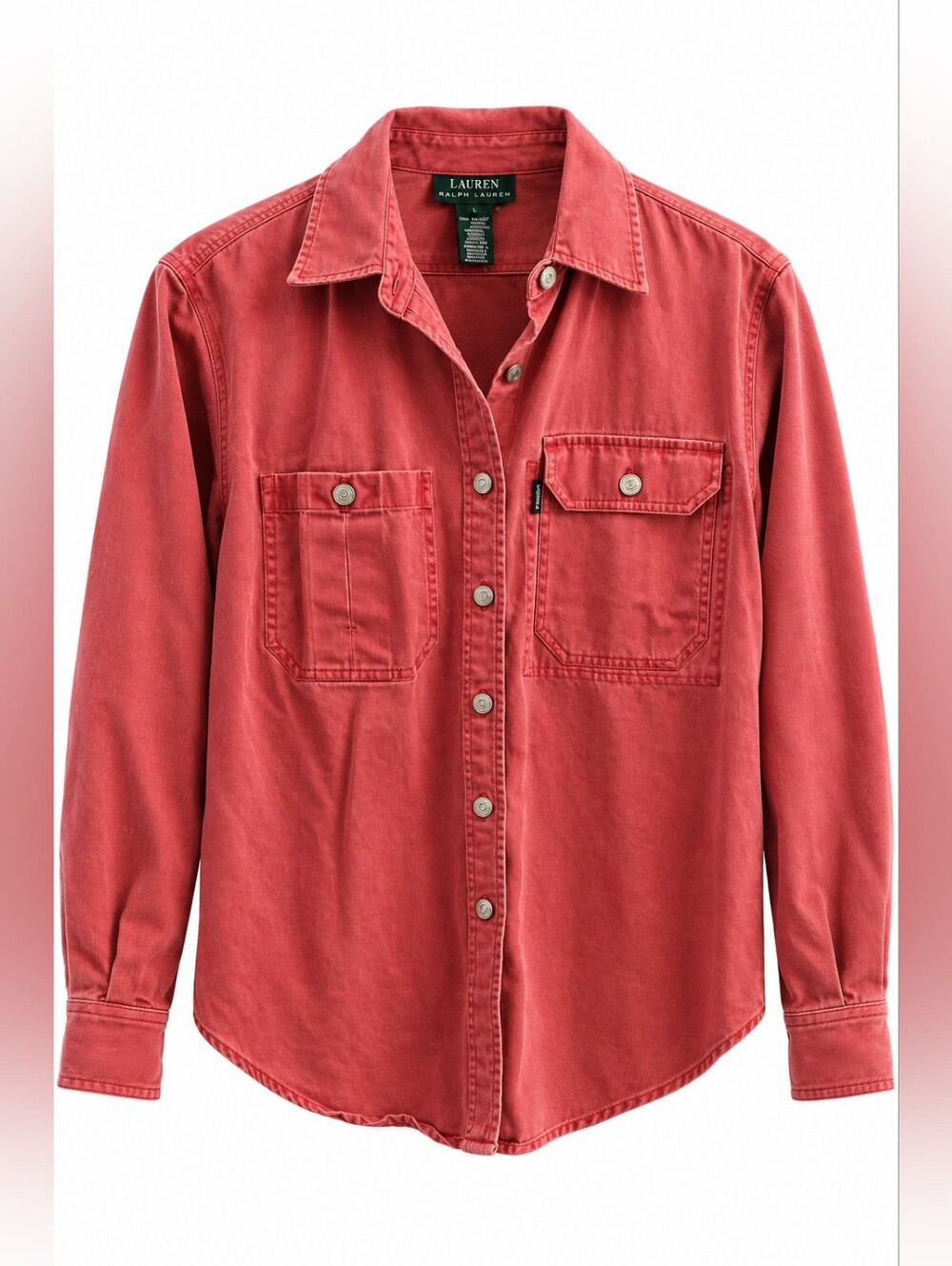 Lauren Ralph Lauren Red Cotton Twill Utility Shacket Jacket M Heritage Americana